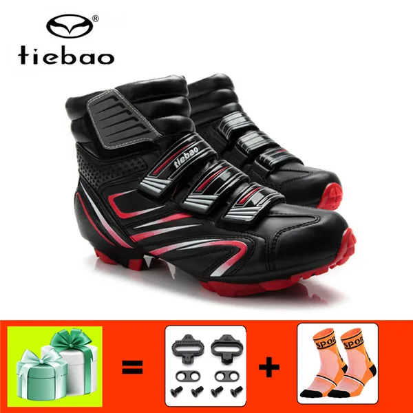 TIEBAO sapatilha ciclismo mtb Мужская зимняя обувь с самоблокирующимся замком SPD patillas MTB Мужская обувь для внедорожников, велосипедная обувь суперзвезды - Цвет: 1430 red with gift