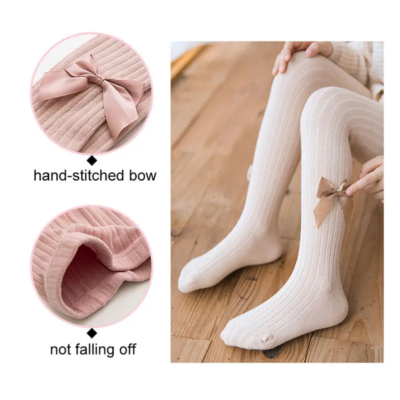 6 Months To 12 Years Old Kids Pantyhose Bow Baby Tights Spring Autumn Medium Thickness Combed Cotton Tights For Girls