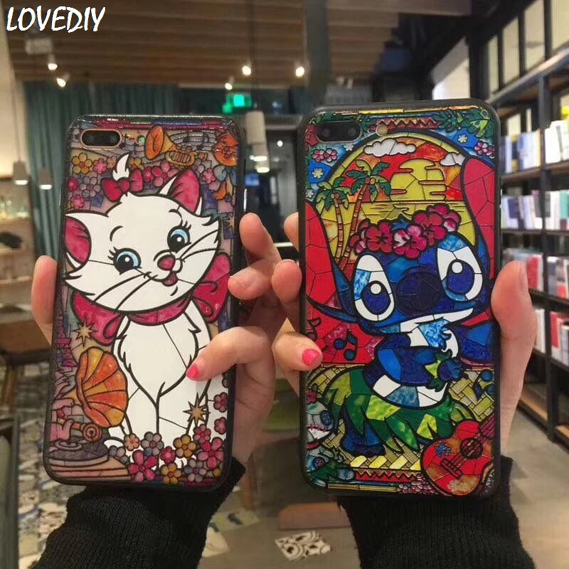 

Cute Cartoon Marie Cat Stitch Chip Dale Princess girl Phone Case For iPhone 7 8 6 6s Plus X XS Max Xr relief Mermaid Elf Case