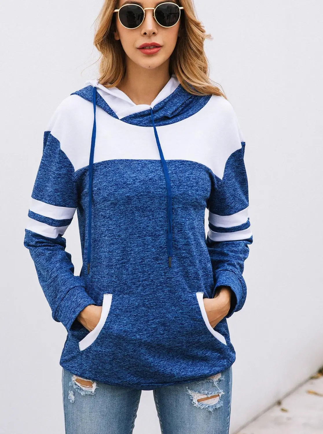 

Women Hoodies blue Sweatshirt 2019 Autumn Winter Streetwear Long Sleeve Pocket Pullovers Female Casual Hooded moletom feminino
