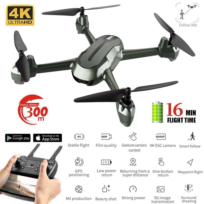Professional Drone Gps HD 4K Optical Flow Positioning Headless Altitude Hold 5G WiFi FPV RC Quadcopter GPS Drones with 4k Camera