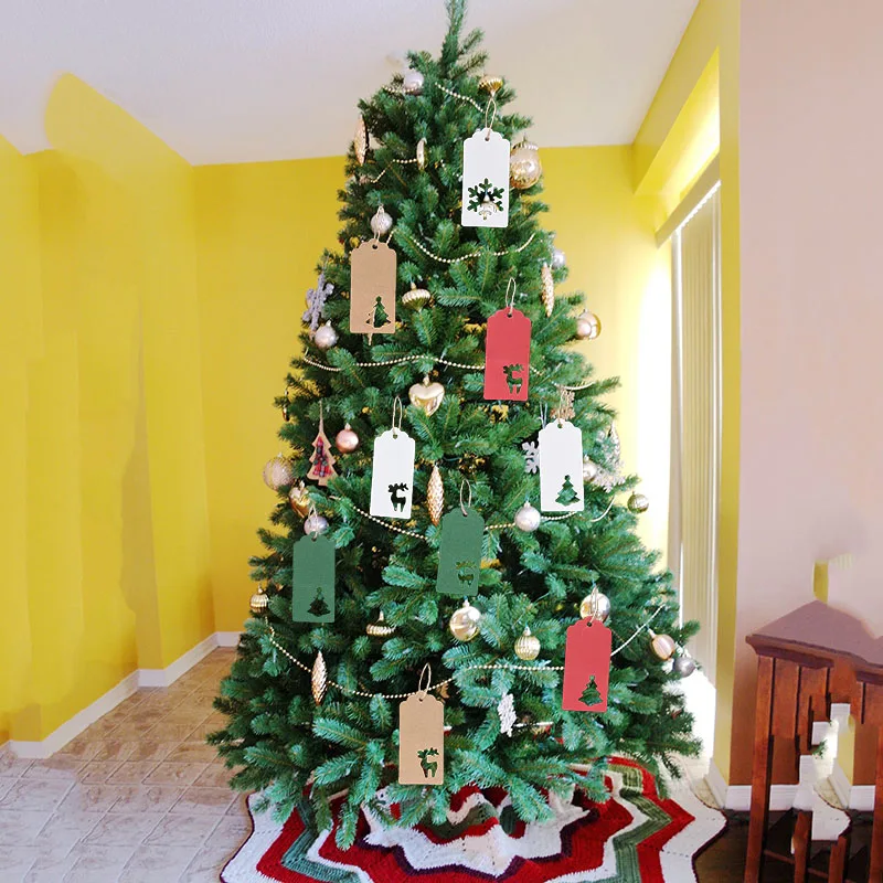 50 шт., Рождественская этикетка с изображением оленя, елки, Санта-Клауса, Рождественский Подарочный ярлык, Рождественский Подарочный ярлык