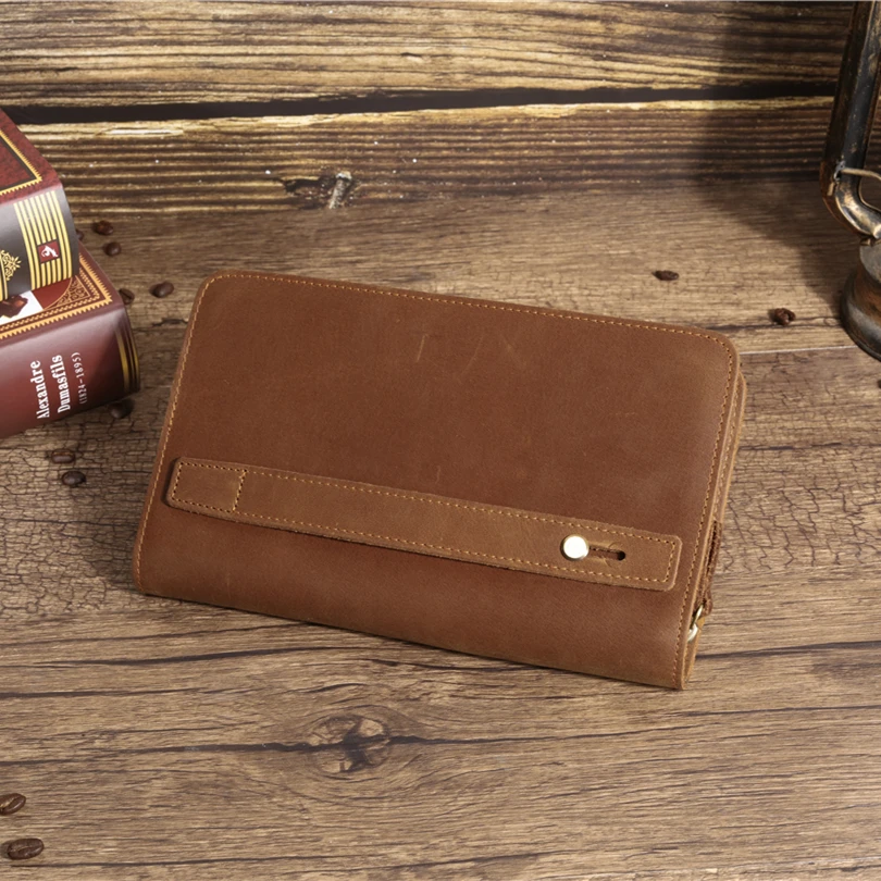 Men Clutch Bags Large Capacity Men Wallets Crazy Horse Genuine Leather Long Purse Male Multifunction Wallet Passport Cover