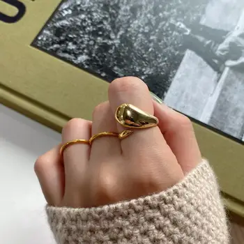 

Fashion temperament S925 sterling silver ring geometric irregular opening adjustable gold ring for women wedding fine jewelry