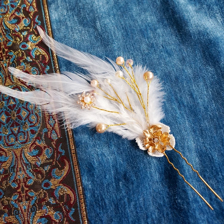Перо Kanzashi Hanfu аксессуары рыжие волосы палка древний стиль аксессуары для волос Классическая шпилька ручной работы головной убор Косплей