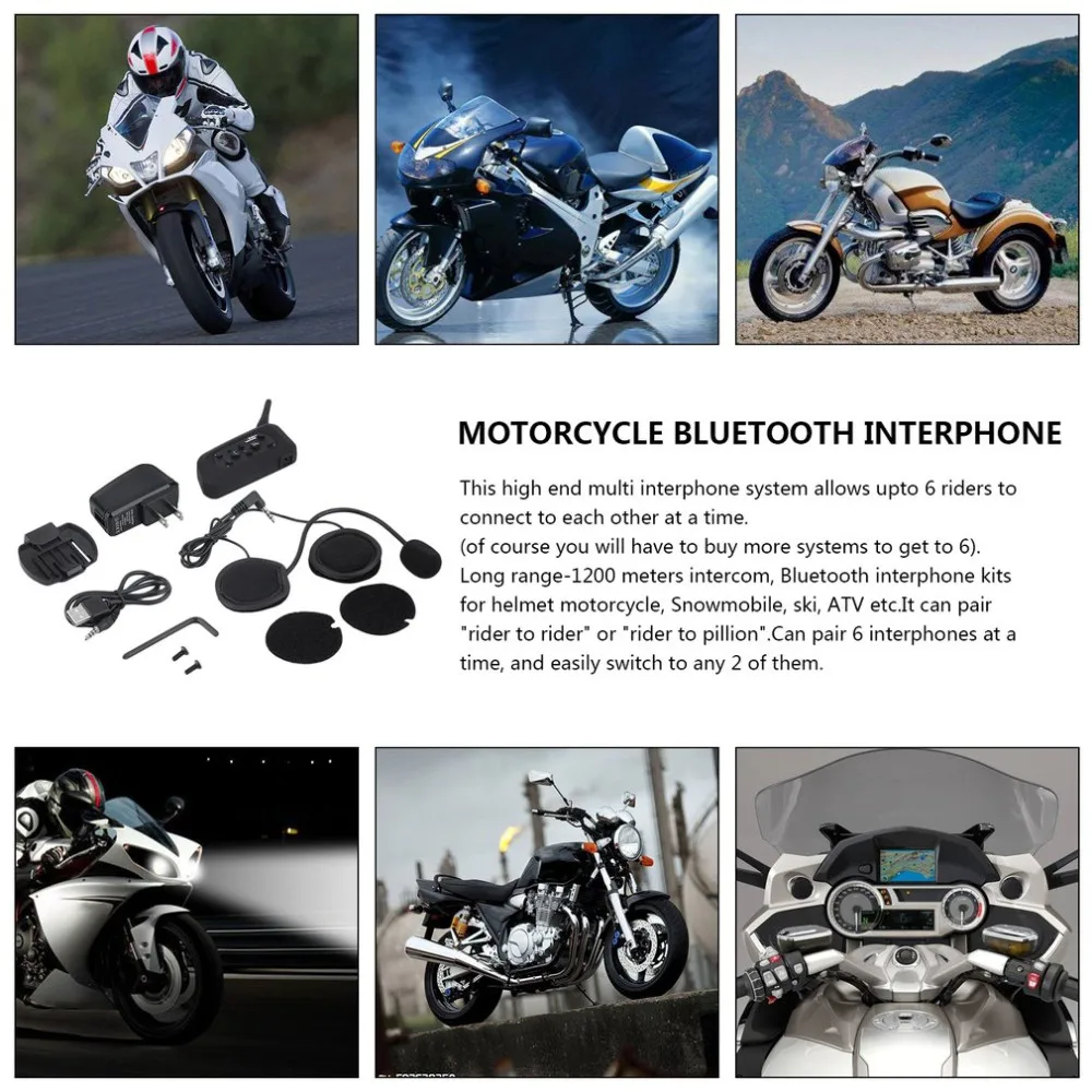 V6 Шлем Интерком 6 всадников 1200 м Мотоциклетный Интерком Bluetooth гарнитура водонепроницаемый Walkie Talkie шлем BT переговорный разъем