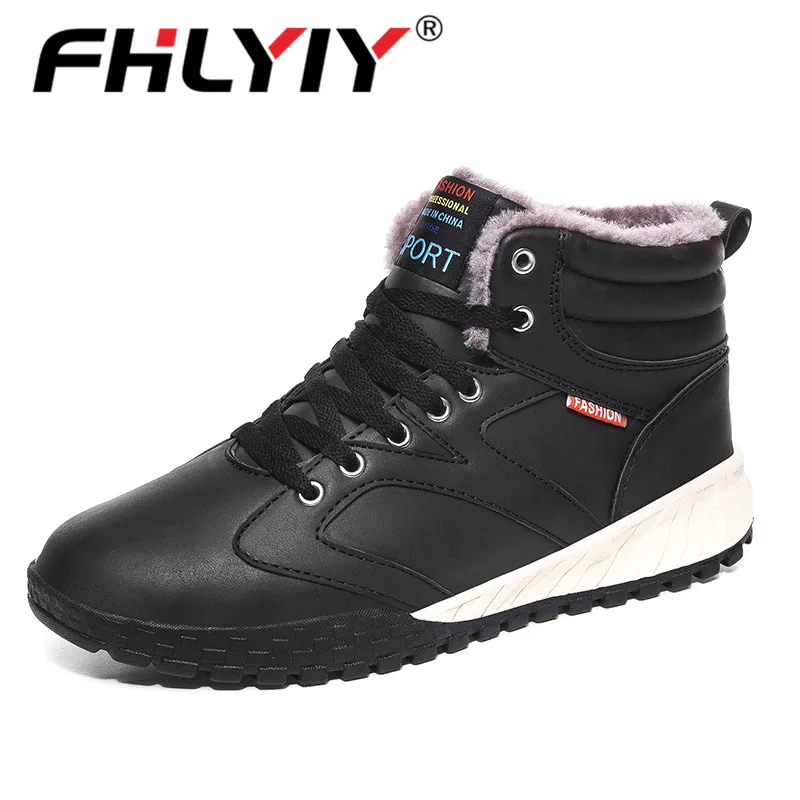 Black 99 Fhlyiy/Брендовые мужские зимние ботинки; теплые плюшевые мужские Ботильоны; повседневные уличные Нескользящие мужские зимние кожаные ботинки; большие размеры 48 - Цвет: Black 99