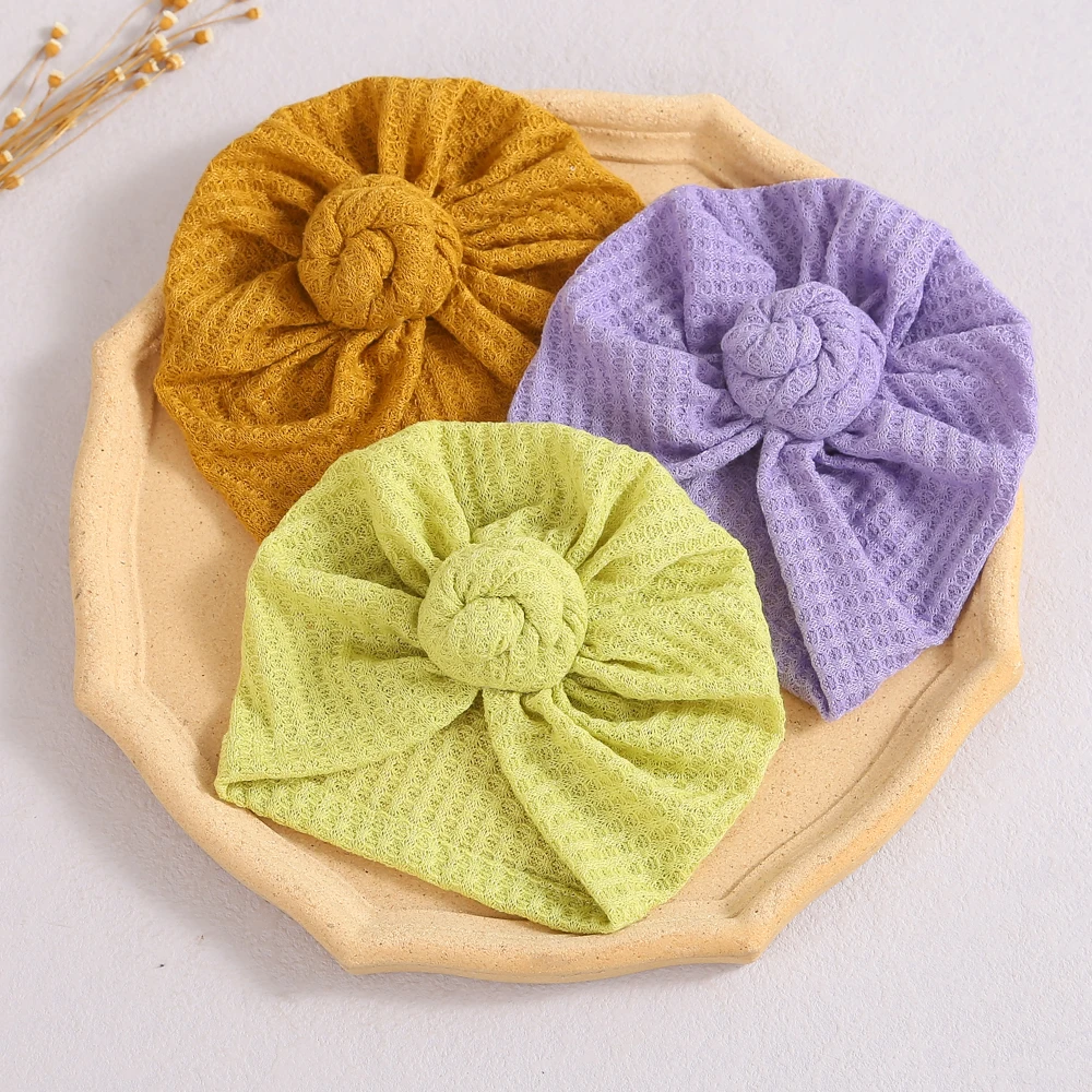 Милая вафельная детская шапка детский тюрбан головной убор для новорожденных