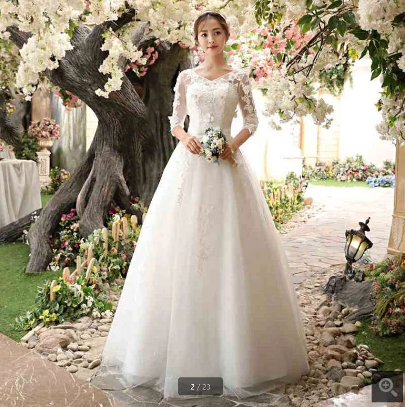 Robe de mariage 2019 белые кружевные аппликации v-образный вырез скромное свадебное платье трапециевидной формы с половинным рукавом корсет