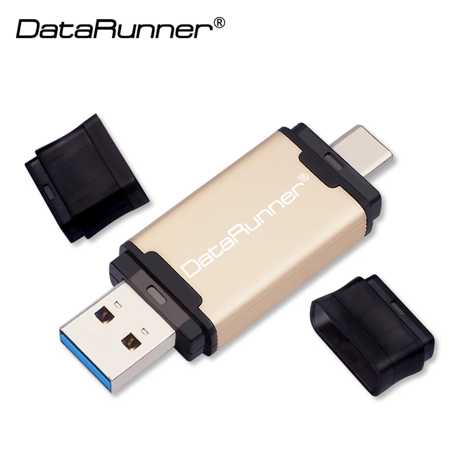 DataRunner USB флеш-накопитель OTG 2 в 1 USB3.0& type-C флеш-накопитель 512 ГБ 256 ГБ 128 Гб 64 ГБ 32 ГБ флеш-накопитель высокоскоростной USB карта памяти - Цвет: Золотой