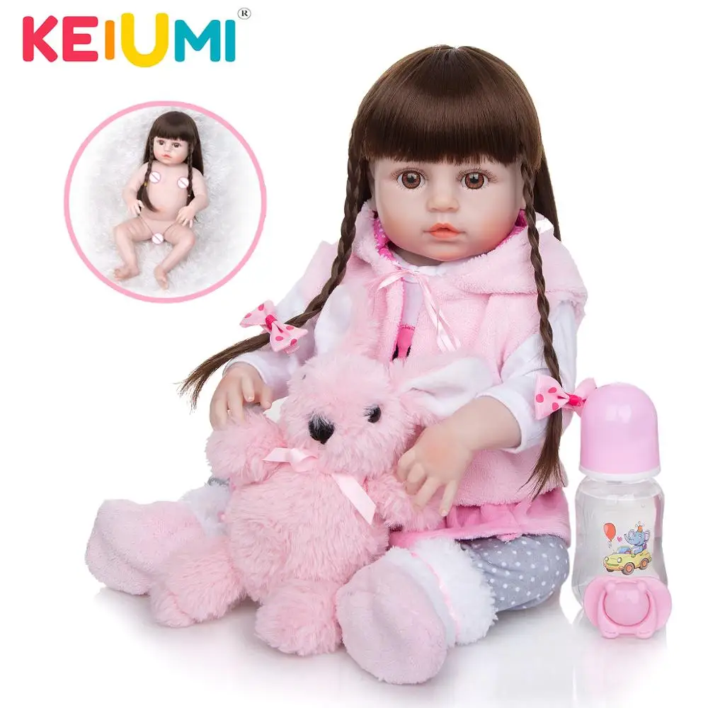 KEIUMI Boneca Bebê Reborn Gatinha 55cm Grande Corpo Silicone