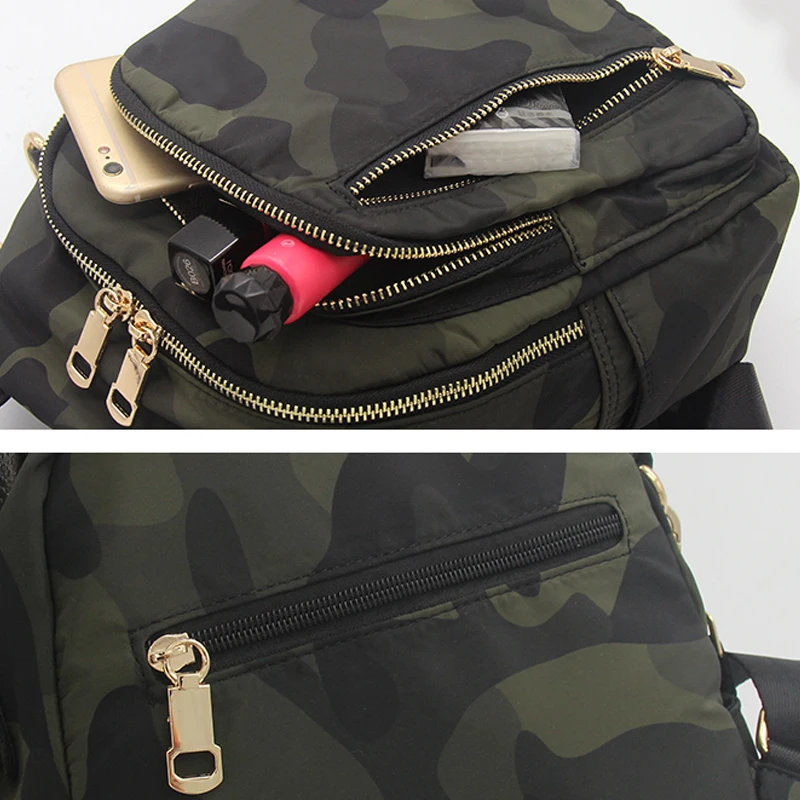 Women Girls Small Backpack Handbag Waterproof Nylon Shoulder Bag Travel Bag  Casual Daypack Camouflage Schoolbag