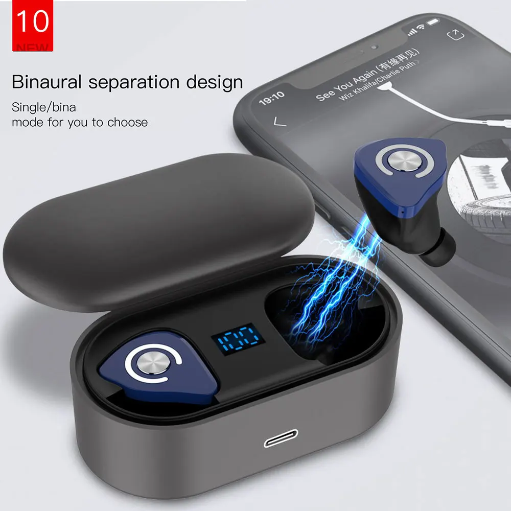

tebe Digital Display TWS Bluetooth Earphone Mini Wireless Earphone Binaural Stereo Bluetooth Sports Headset