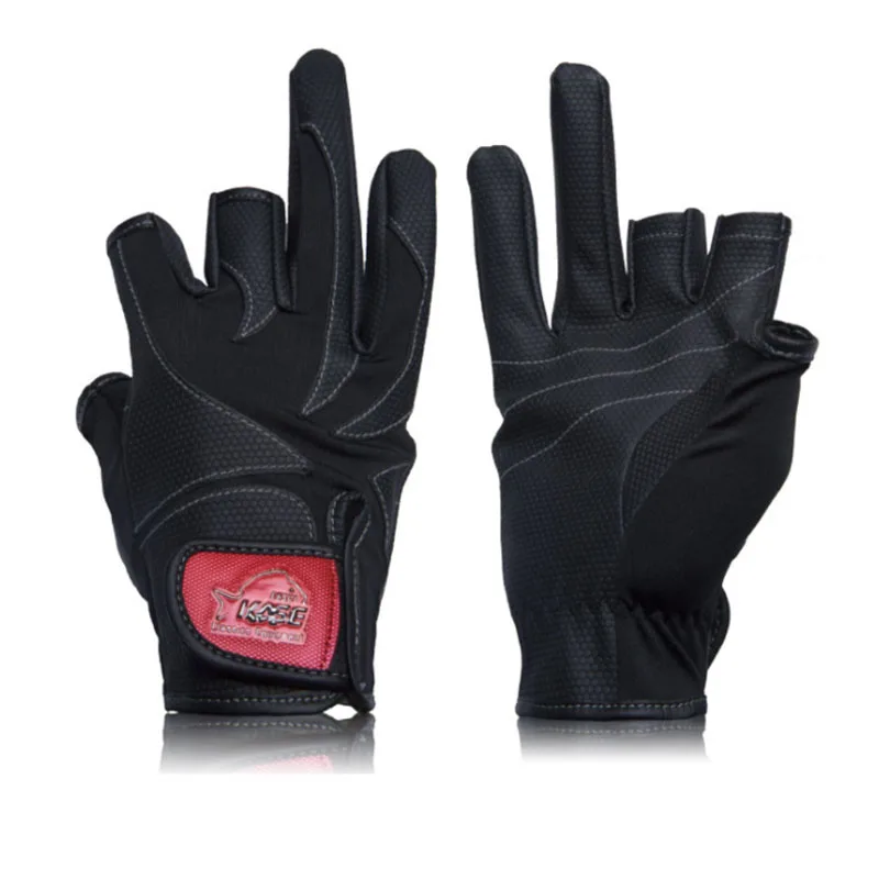 Fishing Gloves 3 Finger Cut Leather Mitten Anti-slip Climbing Glove Hiking Camping Riding Gloves Angler Rock Lure Fishing Tackle