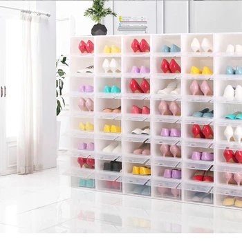 

8PCS Flip Shoes Box Thickened Transparent Drawer Case Plastic Shoe Boxes Stackable Box Shoe Organizer Shoe box storage Shoe rack