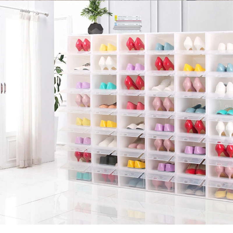 

8PCS Flip Shoes Box Thickened Transparent Drawer Case Plastic Shoe Boxes Stackable Box Shoe Organizer Shoebox storage Shoe rack