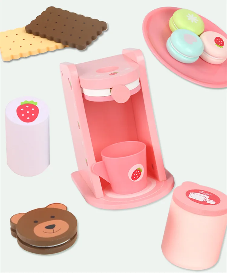 Дропшиппинг розовый клубника моделирование Деревянный Кофе Набор для пивоварения и обслуживания деревянные игрушки для детей послеобеденный чай печенье Обучающие