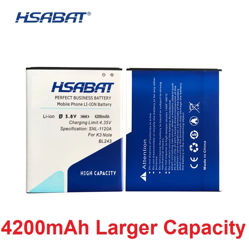 

HSABAT 4200mAh BL243 Battery For Lenovo Lemon K3 Note Lenovo K50-T5 A7000 A5500 A5600 A7600