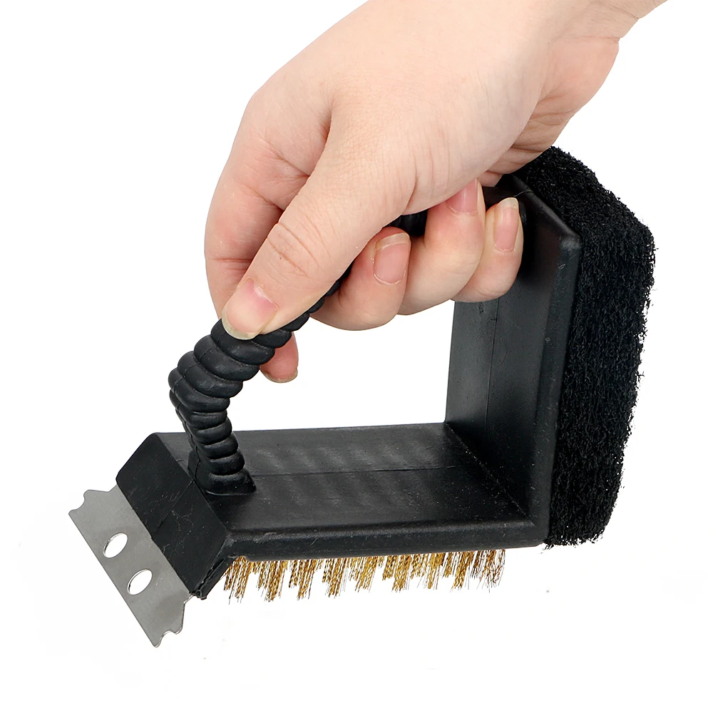 NICEYARD HILIFE 3 in 1 Corner Copper Wire Brush Steel Wire Sponge Shovel BBQ Cleaning Brush BBQ Tool Barbecue Grill Cleaner