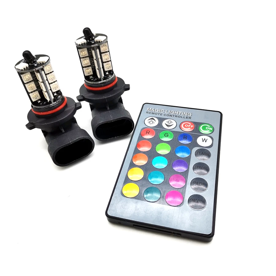 2x RGB 9006 HB4 5050 27-SMD LED Fog Lights Bulbs Driving DRL Remote Control
