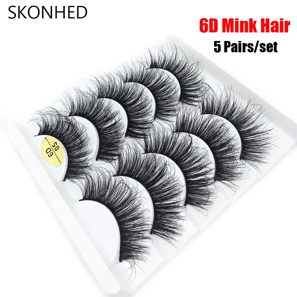 5 Pairs 6D Mink Lashes False Eyelashes Natural Long Wispies Handmade Cruelty-free Criss-cross Makeup Extension Tools | Макияж