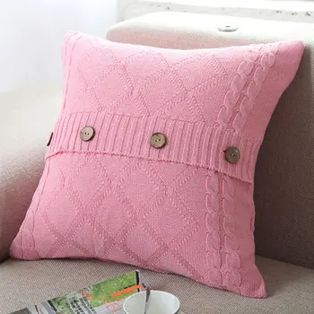 

Hot Cushion Cover Retro Style Knitted Wool Pillow Case Button Sofa Waits Bedroom Decorative Pillows Square Throw Pillows Cover