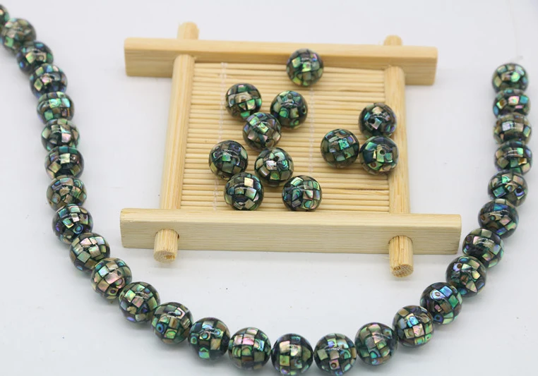 1 Strand 10-14mm Natural Abalone Paua Shell PandaHall Ball Mosaic Loose Round Beads  Jewelry Making