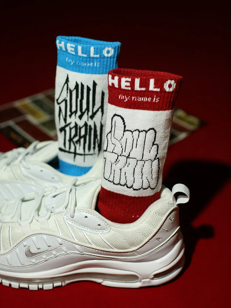 3pairs Popular Hiphop Street Graffiti Blue Man Socks Letter Individuality Red Women Mid-calf Sock