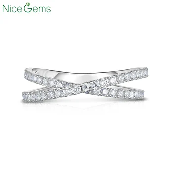 

NiceGems 14k White Gold Criss-Cross Eternity Band Lab Grown Moissanite Diamond Wedding Ring band VVS1 Clarity