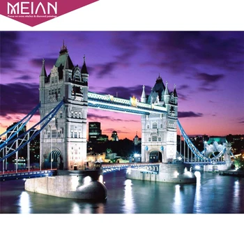 

2020 MEIAN London Bridge 5D DIY Diamond Painting Full Drill Round Diamond Embroidery Art Kits Landscape Home Decoration