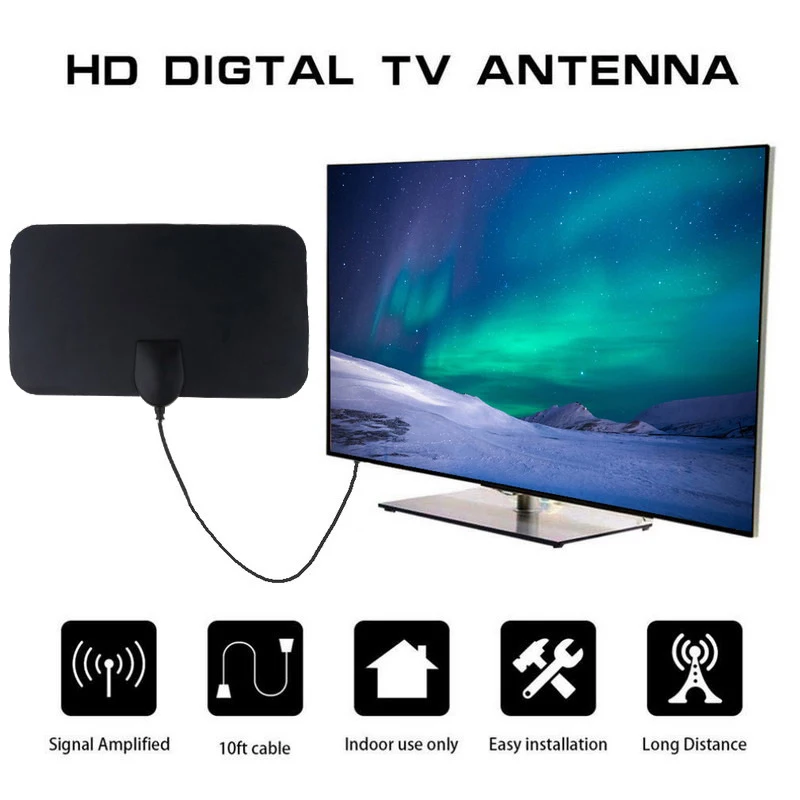 apple tv box 4K 25DB High Gain HD TV DTV Box Digital TV Antenna EU Plug 50 Miles Booster Active Indoor Aerial HD Flat Design best hd antenna indoor