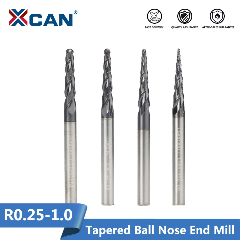 XCAN Tapered Molino de extremo 1pc R0.25/R0.5/R0.75/R1.0 3.175mm vástago de grabado de madera poco CNC Router poco de fresado