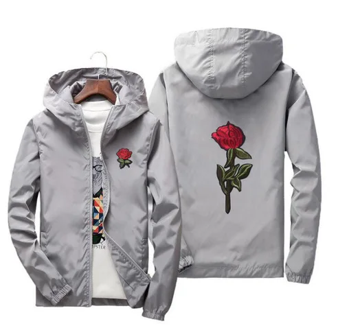 

Nianjeep Embroidery ROSE Flower Windbreaker Jac