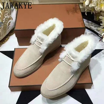 

New High Top Lace Up Wool Ankle Boots Women khaki Black real fur winter Runway shoes woman warm Snow Boots for Women botas mujer
