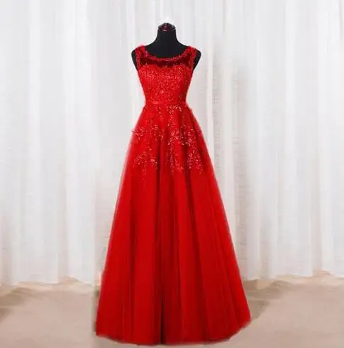Красный Robe De Soiree модное элегантное платье для банкета невесты цвета красного вина с кружевными цветами и бисером Длинные вечерние платья на заказ - Цвет: Красный