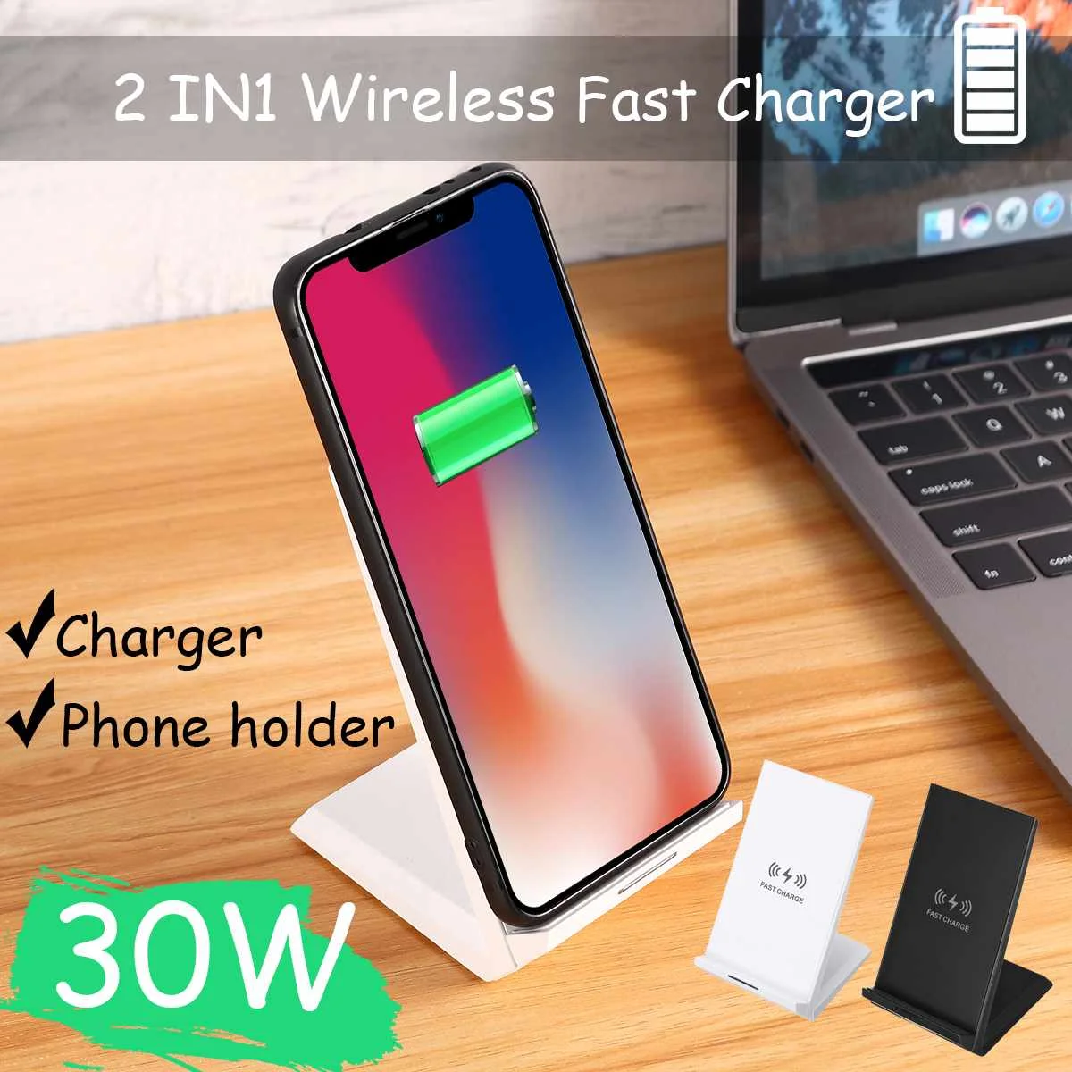 

NEW 30W Double coil Qi Wireless Fast Charger Vertical Quick Charging Bracket High Power Docking Stand For mate30 pro/mi9 pro
