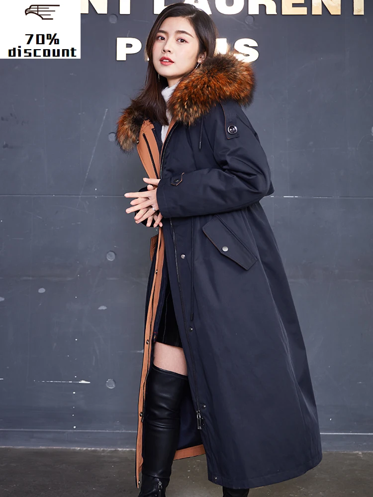 

2020 Real Fur Coat Female Real Rabbit Fur Liner Parka Winter Jacket Women Raccoon Fur Collar Warm Long Jackets 4xl MY