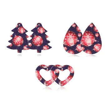 

10Pcs/lot Christmas Snowflakes Faux Leather Earings Connector For DIY Making Earing Heart Teardrop Tree Pendant Jewelry Findings