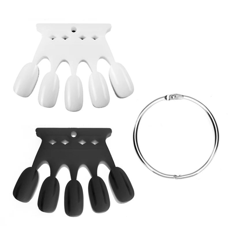

10Pcs/bag False Nail Tips Black White Color Card Nail Art Contrast Color Elliptical Nail Piece Practice Swatch Crown Nail Tools