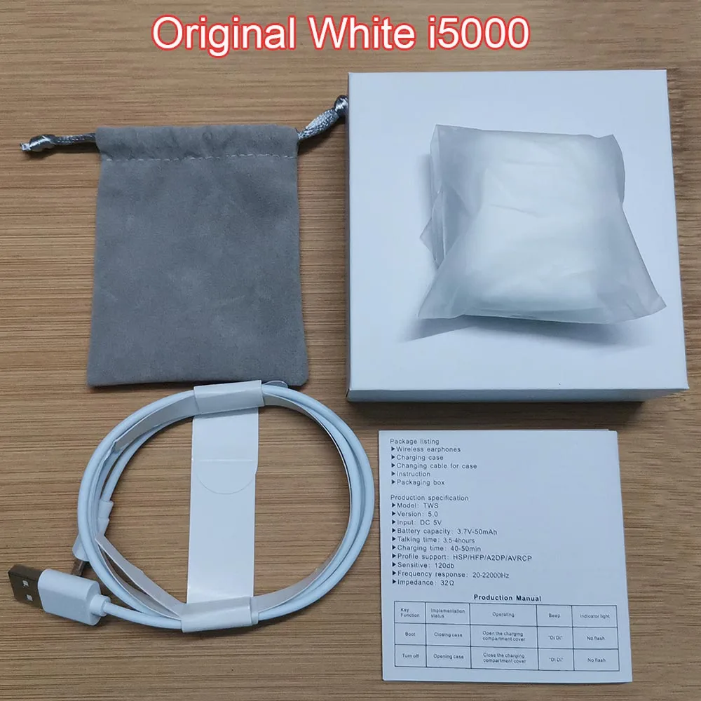 White Название местоположения i5000 TWS 1:1 Air 2 беспроводные Bluetooth наушники Smart sensor 1536D PK H1 чип i30 i60 i2000 i500 i1000 i9000 tws - Цвет: White