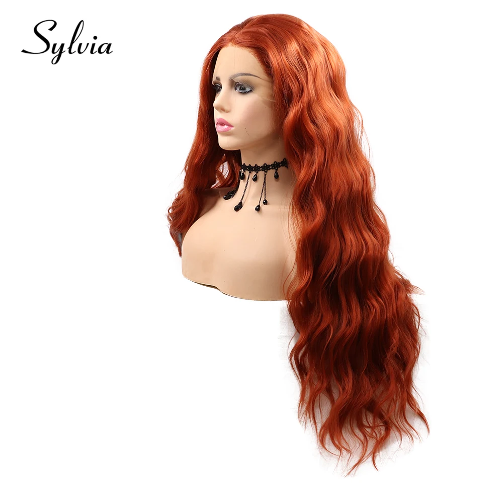

Sylvia Cooper Red Synthetic Lace Front Wigs 360# Water Wave Middle Parting Long Heat Resistant Fiber Hair