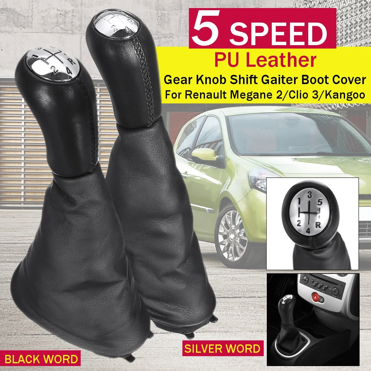 

Car Gear shift knob For Renault Clio II III 2 / 3 Megane II 2 Scenic II 2 Kangoo 2009 Gloss Matt Cap With Dust Cover Pu Leather