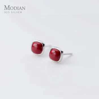 

Modian Hight Quallity 100% Sterling Silver 925 Elegant Onyx Stud Earring for Women Geometric Ear Pin Retro Style Fine Jewelry