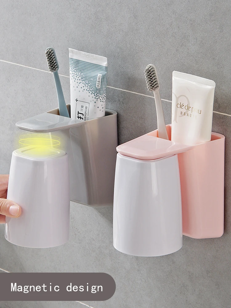  Magnetic Toothbrush Toothpaste Holder Wall Mount Electric Toothbrushes Slots Cosmetic Organizer，Pun