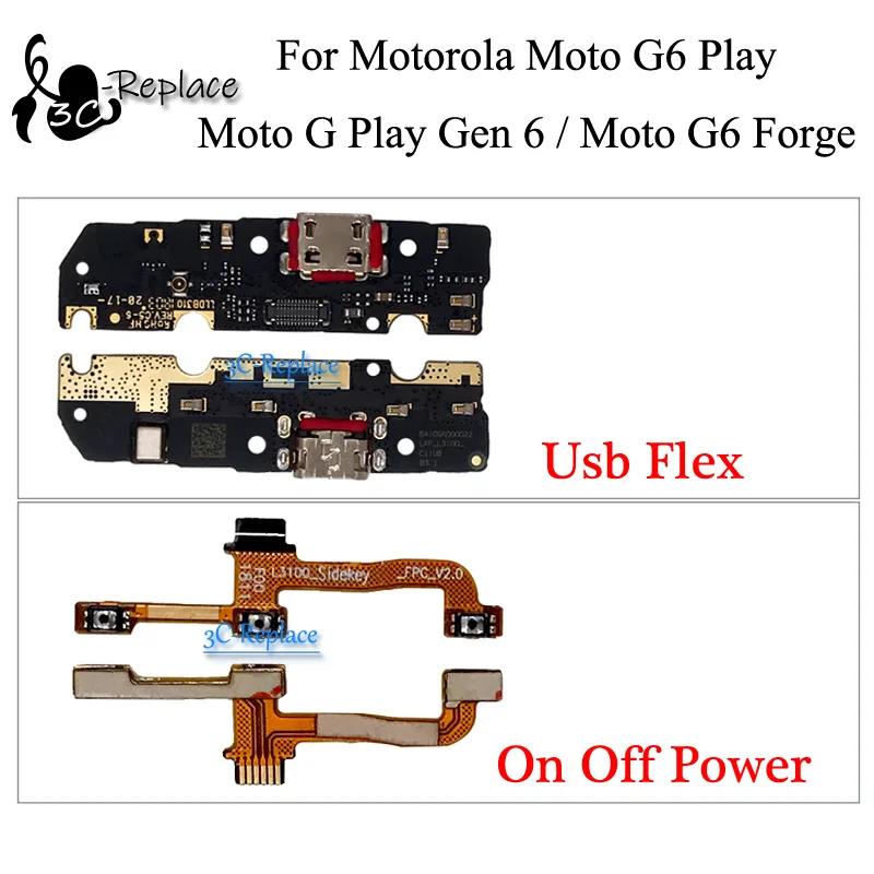 Для Moto G6 Play / G Gen 6 Forge On/Off Power + лента для регулировки громкости USB-порт зарядки