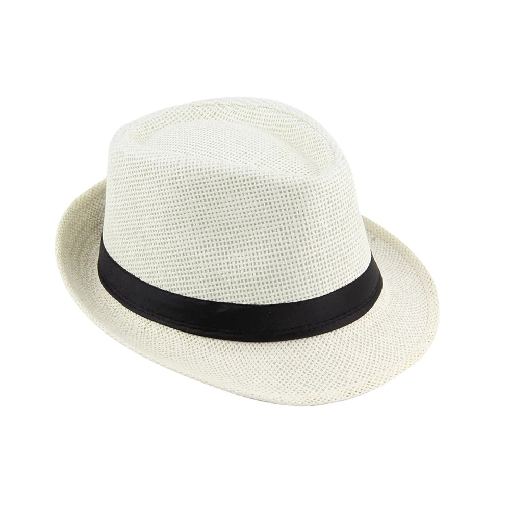 Женская мужская фетровая шляпа, Мужская Гангстерская шляпа, летняя пляжная соломенная шляпа с козырьком - Цвет: white