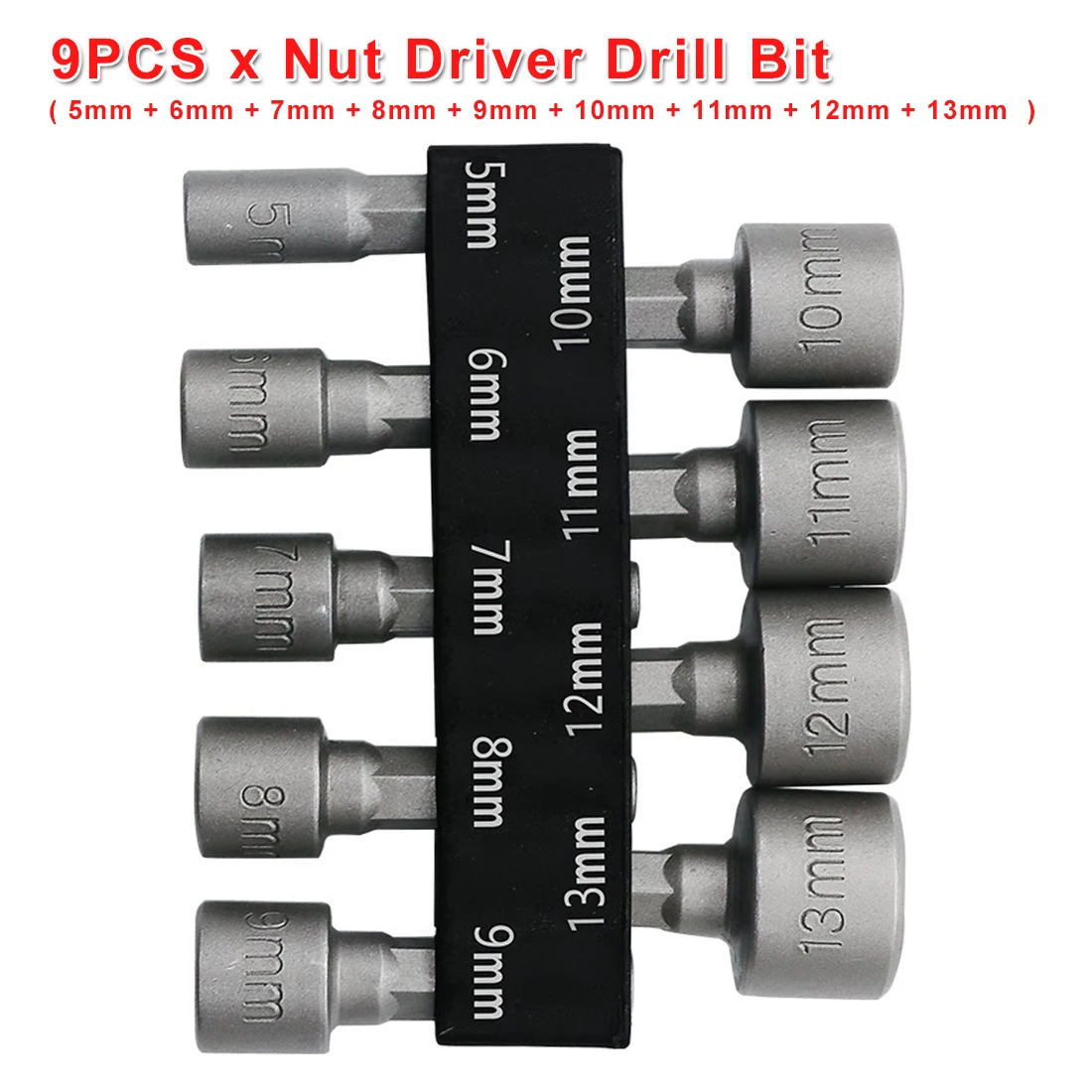 9pcs 1//4/" Hex Shank Power Nut Driver Drill Bit Socket Wrench Screw 5-13mm Magnet