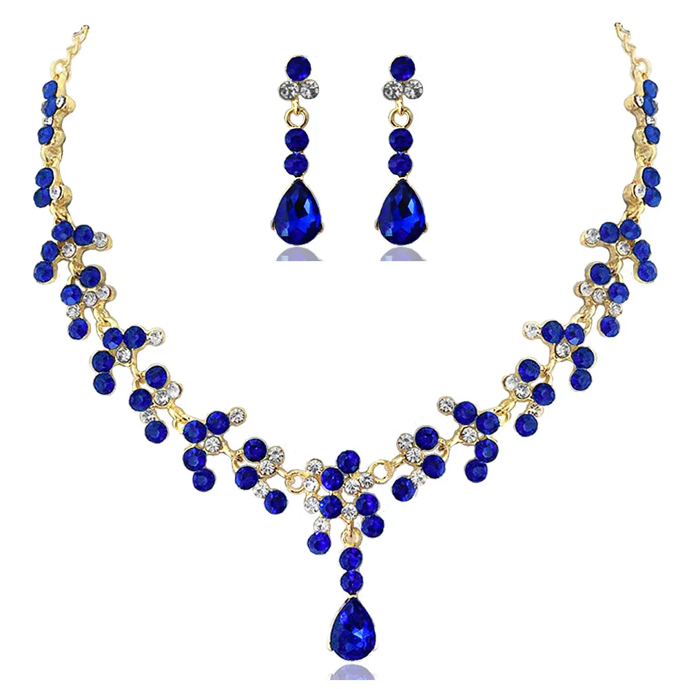 KMVEXO Crystal Bridal Wedding Jewelry Sets Women Gold Color Rhinestone Necklace Long Earrings Set Dress Accessories Bridesmaid jewelry sets jewelry set