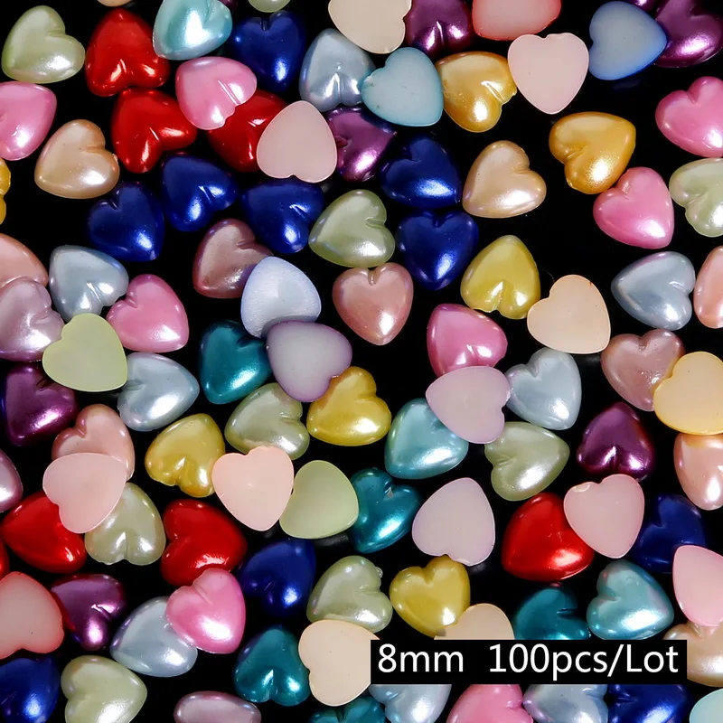 8mm heart 50-1000 шт смешанные цвета размер полукруглые жемчужные бусины Ремесло Кабошон Украшение для альбома Flatback Дизайн Ногтей Бисер для одежды DIY - Цвет: 8mm heart