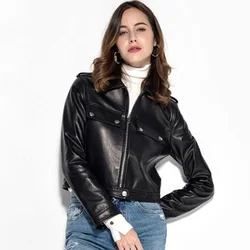Natural Lambskin Sheepskin Coat Real Genuine Leather Jacket Women Motorcycle Biker Gothic Plus Size Oversize Autumn Winter 2023